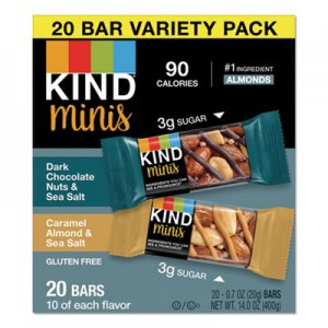 KIND Minis, Dark Chocolate Nuts and Sea Salt/Caramel Almond and Sea Salt, 0.7 oz, 20/Pack KND27964 27964