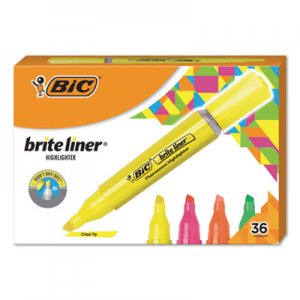 BIC Brite Liner Tank-Style Highlighter Value Pack, Chisel Tip, Assorted Colors, 36/Pack BICBLMG36AST BLMG36AST