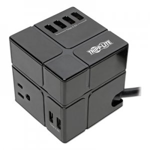 Tripp Lite Three-Outlet Power Cube Surge Protector with Six USB-A Ports, 6 ft Cord, 540 Joules, Black TRPTLP366CUBEUS