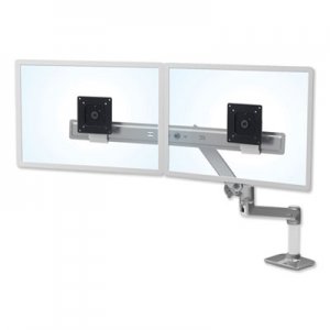 Ergotron LX Dual Direct Monitor Arm, For 25" Monitors, 360 deg Rotation, 30 deg Tilt, 360 deg Pan, Polished Aluminum