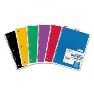 Mead Spiral Notebook, 1 Subject, Wide/Legal Rule, Assorted Color Covers, 10.5 x 8, 70 Sheets, 6/Pack MEA73063