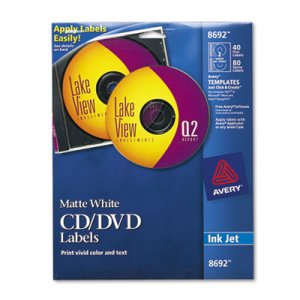 Avery Inkjet CD Labels, Matte White, 40/Pack AVE8692 08692
