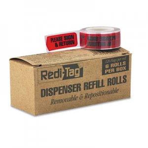 Redi-Tag Arrow Message Page Flag Refills, "Please Sign and Return", Red, 120/Roll, 6 Rolls RTG91037 91037