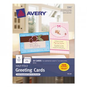 Avery Half-Fold Greeting Cards, Inkjet, 5 1/2 x 8.5, Matte White, 20/Box w/Envelopes AVE3265 03265