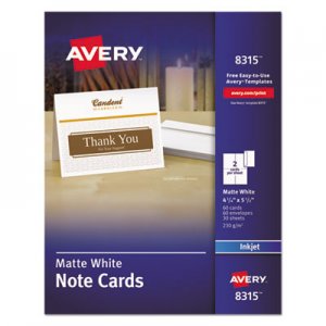 Avery Note Cards for Inkjet Printers, 4 1/4 x 5 1/2, Matte White, 60/Pack w/Envelopes AVE8315