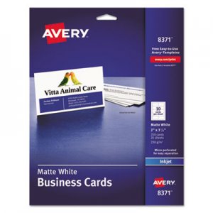 Avery Printable Microperforated Business Cards with Sure Feed Technology, Inkjet, 2 x 3.5, White, Matte, 250/Pack AVE8371 08371