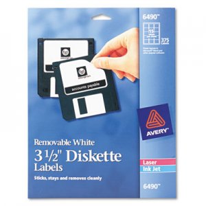 Avery Laser/Inkjet 3.5" Diskette Labels, White, 375/Pack AVE6490 06490