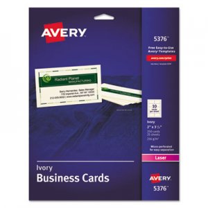 Avery Printable Microperforated Business Cards with Sure Feed Technology, Laser, 2 x 3.5, Ivory, Uncoated, 250/Pack AVE5376 05376