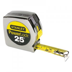 Stanley Powerlock II Power Return Rule, 1" x 25ft, Chrome/Yellow BOS33425 33-425