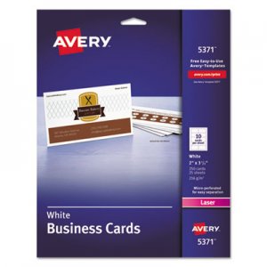 Avery Printable Microperforated Business Cards with Sure Feed Technology, Laser, 2 x 3.5, White, Uncoated, 250/Pack AVE5371 05371