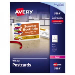 Avery Postcards for Laser Printers, 4 x 6, Uncoated White, 2/Sheet, 100/Box AVE5389 05389