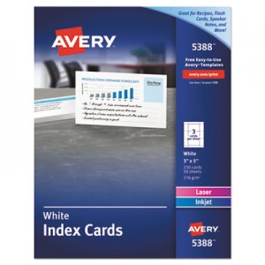 Avery Printable Index Cards with Sure Feed for Laser and Inkjet Printers, 3 x 5, White, 150/Box AVE5388 05388