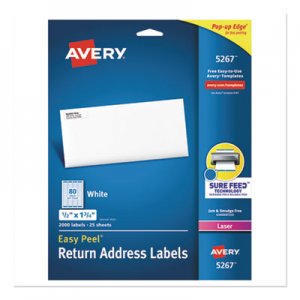 Avery Easy Peel White Address Labels w/ Sure Feed Technology, Laser Printers, 0.5 x 1.75, White, 80/Sheet