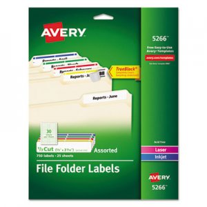 Avery Permanent TrueBlock File Folder Labels with Sure Feed Technology, 0.66 x 3.44, White, 30/Sheet, 25 Sheets