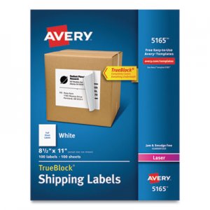 Avery Shipping Labels with TrueBlock Technology, Laser Printers, 8.5 x 11, White, 100/Box AVE5165 05165
