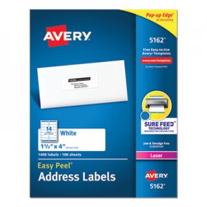 Avery Easy Peel White Address Labels w/ Sure Feed Technology, Laser Printers, 1.33 x 4, White, 14/Sheet, 100