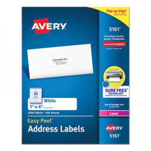 Avery Easy Peel White Address Labels w/ Sure Feed Technology, Laser Printers, 1 x 4, White, 20/Sheet, 100 Sheets