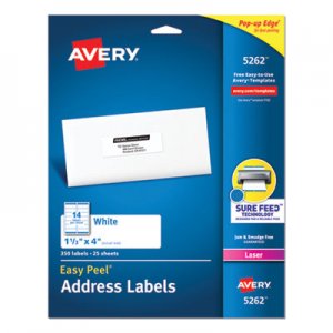 Avery Easy Peel White Address Labels w/ Sure Feed Technology, Laser Printers, 1.33 x 4, White, 14/Sheet, 25