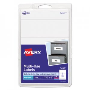 Avery Removable Multi-Use Labels, Inkjet/Laser Printers, 1.5 x 4, White, 3/Sheet, 50 Sheets/Pack, (5452) AVE05452