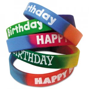 Teacher Created Resources Two-Toned Happy Birthday Wristbands, 5 Designs, Assorted Colors, 10/Pack TCR6571