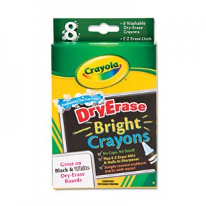 Crayola Washable Dry Erase Crayons w/E-Z Erase Cloth, Assorted Bright Colors, 8/Pack CYO985202 985202