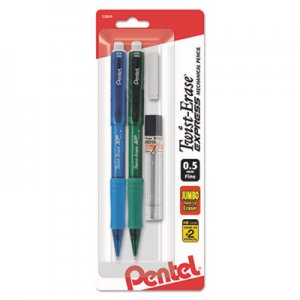 Pentel Twist-Erase EXPRESS Mechanical Pencil Refill Pack, 0.5 mm, HB (#2.5), Black Lead, Assorted Barrel Colors, 2