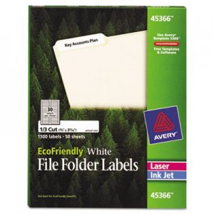 Avery EcoFriendly Permanent File Folder Labels, 0.66 x 3.44, White, 30/Sheet, 50 Sheets/Pack AVE45366 45366