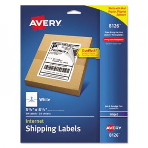 Avery Shipping Labels w/ TrueBlock Technology, Inkjet Printers, 5.5 x 8.5, White, 2/Sheet, 25 Sheets/Pack AVE8126