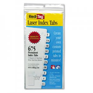 Redi-Tag Laser Printable Index Tabs, 1/12-Cut Tabs, White, 0.44" Wide, 675/Pack RTG39000 39000