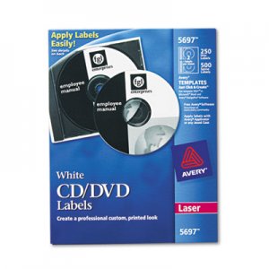 Avery Laser CD Labels, Matte White, 250/Pack AVE5697 05697