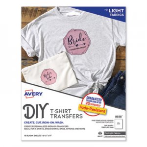 Avery Fabric Transfers, 8.5 x 11, White, 18/Pack AVE8938 08938