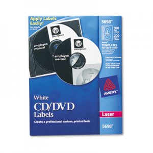 Avery Laser CD Labels, Matte White, 100/Pack AVE5698 05698
