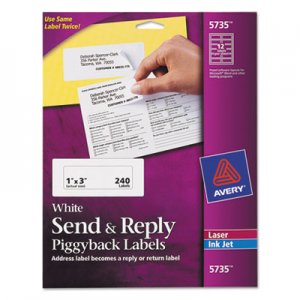 Avery Send and Reply Piggyback Labels, Inkjet/Laser Printers, 1.63 x 4, White, 12/Sheet, 20 Sheets/Pack AVE5735