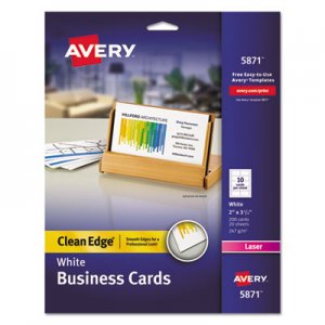 Avery Clean Edge Business Cards, Laser, 2 x 3 1/2, White, 200/Pack AVE5871 05871