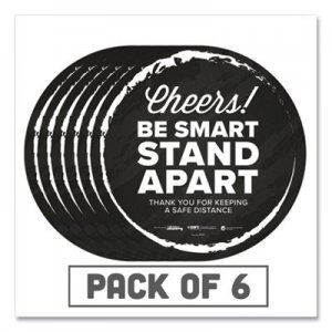 Tabbies BeSafe Messaging Floor Decals, Cheers;Be Smart Stand Apart;Thank You for Keeping A Safe Distance, 12" Dia, Black