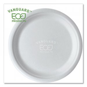 Eco-Products Vanguard Renewable and Compostable Sugarcane Plates, 10", White, 500/Carton ECOEPP005NFA EP-P005NFA