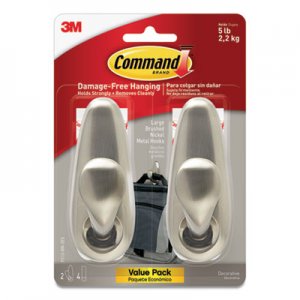 Command Adhesive Mount Metal Hook, Large, Brushed Nickel Finish, 2 Hooks and 4 Strips/Pack MMMFC13BN2ES FC13BN-2ES