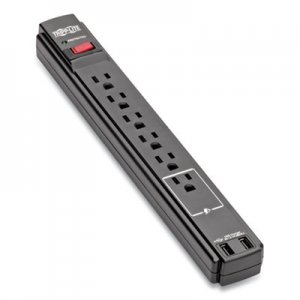 Tripp Lite Protect It! Surge Protector, 6 Outlets, 6 ft Cord, 990 Joules, Black TRPTLP606USBB TLP606USBB