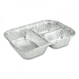 Durable Packaging 3-Compartment Oblong Aluminum Foil Container, 23 oz, 6.56 x 8.69 x 1.81, Silver, 500
