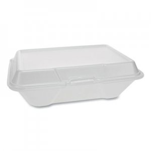 Pactiv Foam Hinged Lid Containers, Single Tab Lock #205 Utility, 9.19 x 6.5 x 2.75, White, 150