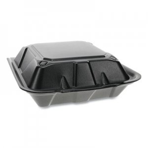 Pactiv Foam Hinged Lid Containers, Dual Tab Lock, 9 x 9 x 3.25, Black, 150/Carton PCTYTDB99010000 YTDB99010000