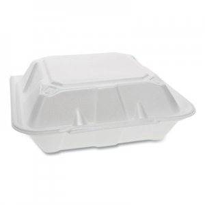 Pactiv Foam Hinged Lid Containers, Dual Tab Lock, 3-Compartment, 9.13 x 9 x 3.25, White, 150/Carton