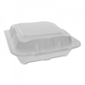 Pactiv Foam Hinged Lid Containers, Dual Tab Lock, 8.42 x 8.15 x 3, White, 150/Carton PCTYTD188010000 YTD188010000