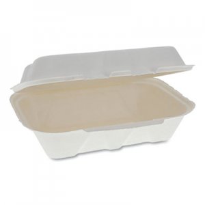 Pactiv EarthChoice Bagasse Hinged Lid Container, Dual Tab Lock, 9.1 x 6.1 x 3.3, Natural, 150/Carton