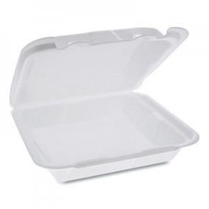 Pactiv Foam Hinged Lid Containers, Dual Tab Lock Happy Face, 8 x 7.75 x 2.25, White, 200/Carton
