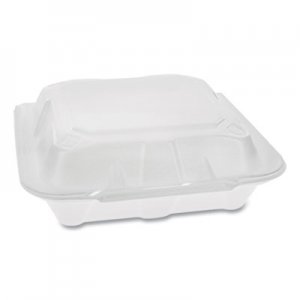 Pactiv Foam Hinged Lid Containers, Dual Tab Lock Economy, 8.42 x 8.15 x 3, White, 150/Carton PCTYTD18801ECON