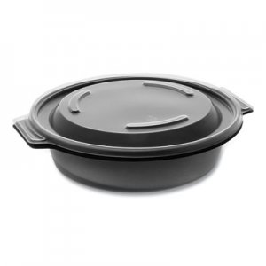 Pactiv EarthChoice MealMaster Bowls with Lids, 16 oz, 7" Diameter x 1.8"h, 1-Compartment, Black/Clear, 252/Carton