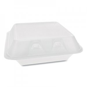 Pactiv SmartLock Foam Hinged Containers, Medium, 3-Compartment, 8 x 8.5 x 3, White, 150/Carton PCTYHLW08030000 YHLW08030000