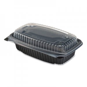 Anchor Packaging Culinary Lites Microwavable Container, 34 oz, 9.55 x 6.65 x 3.04, Clear/Black, 100/Carton