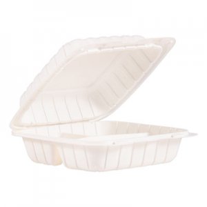 ProPlanet Hinged Lid Containers, 3-Compartment, 8.3" x 8" x 3", White, 150/Carton DCC85MFPPHT3 85MFPPHT3